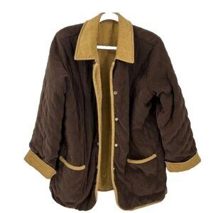 Denim & Co Reversible Corduroy Barn Coat Jacket Brown Button Closure Quilted